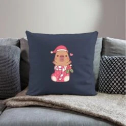 'Cute Capybara In Christmas Stocking' Sofa Pillow With Filling 45cm X 45cm | Spreadshirt -Premier Home Living Shop cute capybara in christmas stocking sofa pillow with filling 45cm x 45cm 1